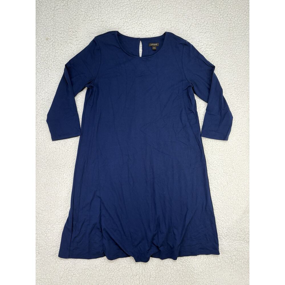 J.Jill‎ Dress Wearever Navy Shift Rayon Blend 3/4 Sleeve Back Pleat Sz S Stretch